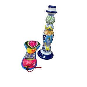 Mexico Artisan Ceramic handmade painted spoon rest candle holder SKU 9702